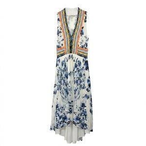 Fuzzi Floral Mixed Print Sleeveless Hi-Lo Midi Dress  Size M